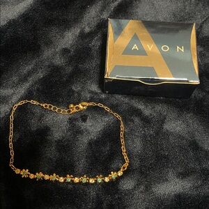 Avon Gold and Blue Floral Anklet